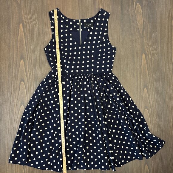 Everly Dress Women's Small Navy White Polka Dot Fit-and-Flare V-Neck Pockets - Picture 13 of 14